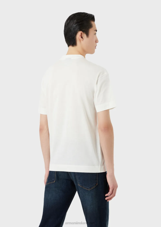 Men 086V1604 Mercerised Jersey T-Shirt With Rubberised Lettering Pattern Oversized Eagle Armani White