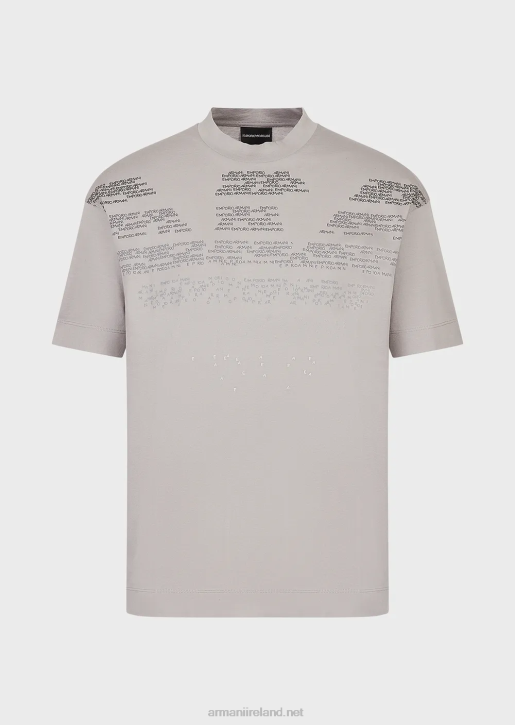 Men 086V1605 Mercerised Jersey T-Shirt With Rubberised Lettering Pattern Oversized Eagle Armani Gray