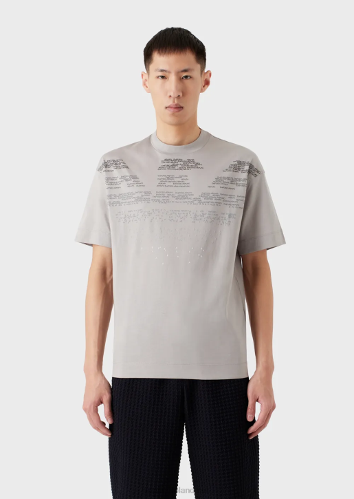 Men 086V1605 Mercerised Jersey T-Shirt With Rubberised Lettering Pattern Oversized Eagle Armani Gray