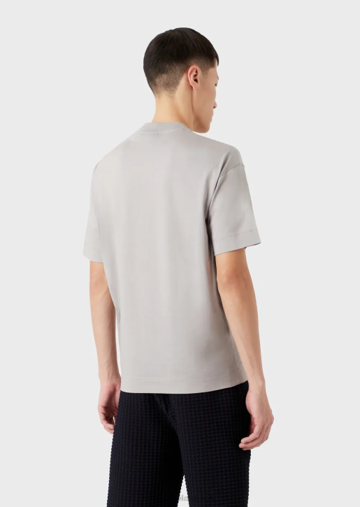 Men 086V1605 Mercerised Jersey T-Shirt With Rubberised Lettering Pattern Oversized Eagle Armani Gray