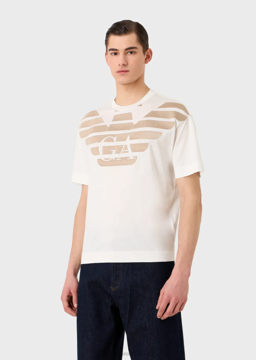 Men 086V1606 Tencel-Blend Jersey T-Shirt With Oversized Embroidered Logo Armani White