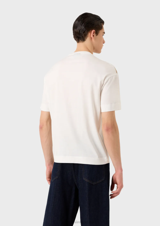 Men 086V1606 Tencel-Blend Jersey T-Shirt With Oversized Embroidered Logo Armani White