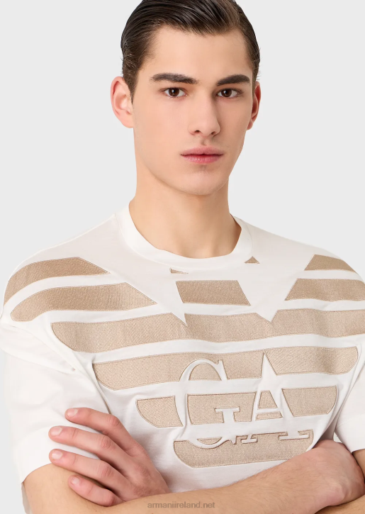 Men 086V1606 Tencel-Blend Jersey T-Shirt With Oversized Embroidered Logo Armani White