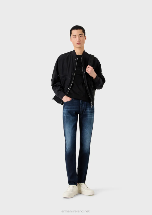 Men 086V1607 Tencel-Blend Jersey T-Shirt With Oversized Embroidered Logo Armani Black Logo