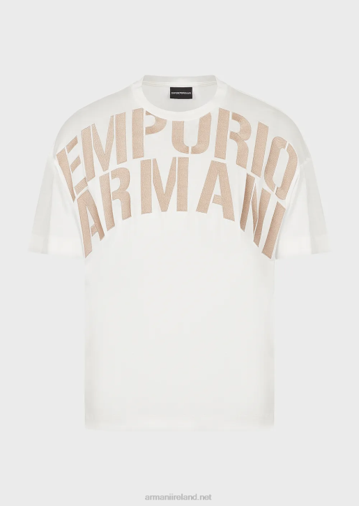 Men 086V1608 Tencel-Blend Jersey T-Shirt With Oversized Embroidered Logo Armani White Logo