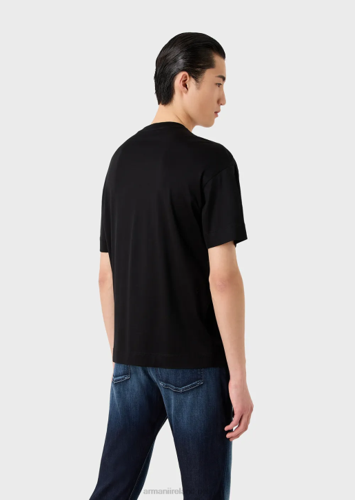 Men 086V1608 Tencel-Blend Jersey T-Shirt With Oversized Embroidered Logo Armani White Logo