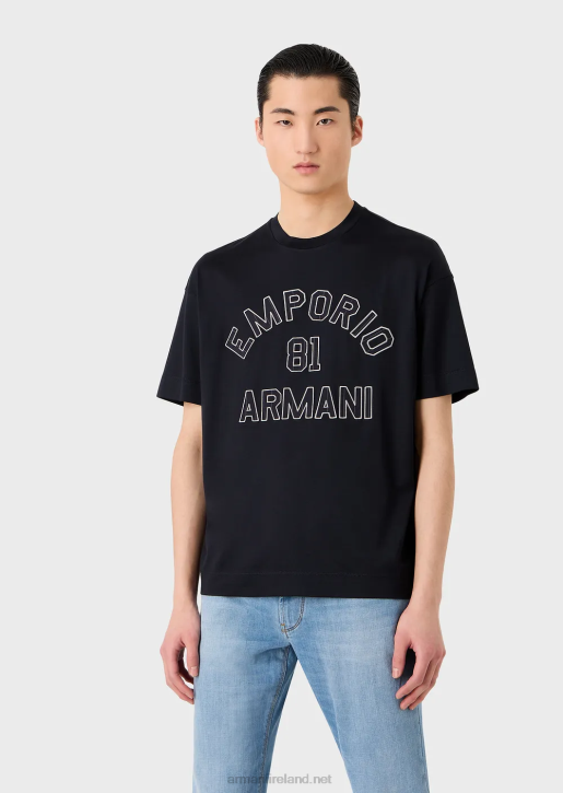 Men 086V1609 Tencel-Blend Jersey T-Shirt With Emporio Armani 81 Contoured PatchesNavy Blue