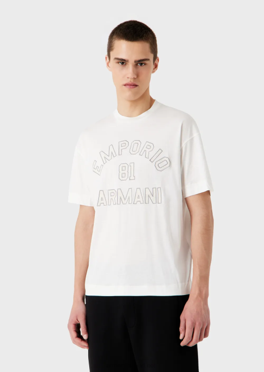 Men 086V1610 Tencel-Blend Jersey T-Shirt With Emporio Armani 81 Contoured PatchesWhite