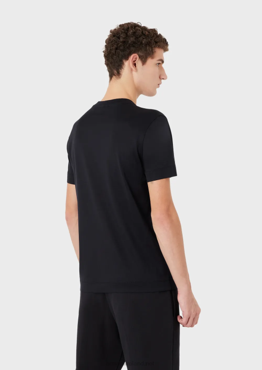 Men 086V1611 Tencel-Blend Jersey T-Shirt With Bold Logo Embroidery Armani Navy Blue