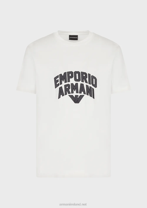 Men 086V1612 Tencel-Blend Jersey T-Shirt With Bold Logo Embroidery Armani White