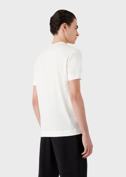 Men 086V1612 Tencel-Blend Jersey T-Shirt With Bold Logo Embroidery Armani White