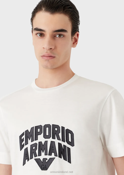 Men 086V1612 Tencel-Blend Jersey T-Shirt With Bold Logo Embroidery Armani White
