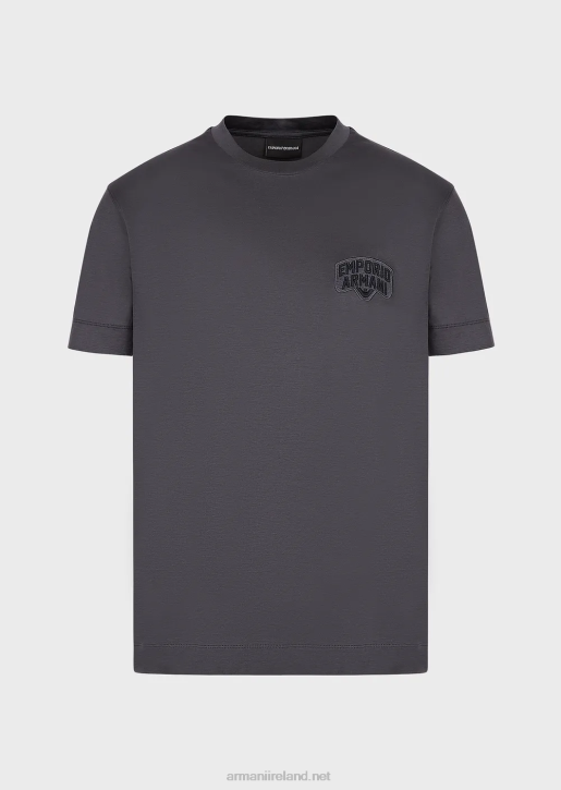 Men 086V1613 Tencel-Blend Jersey T-Shirt With Embossed Logo Embroidery Armani Graphite
