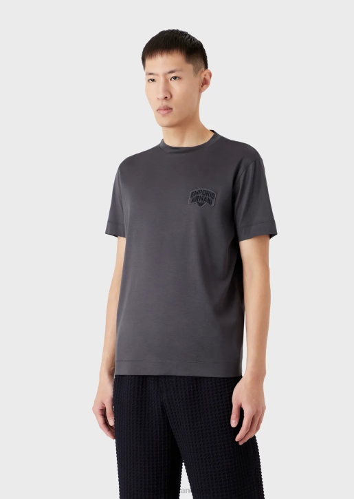 Men 086V1613 Tencel-Blend Jersey T-Shirt With Embossed Logo Embroidery Armani Graphite