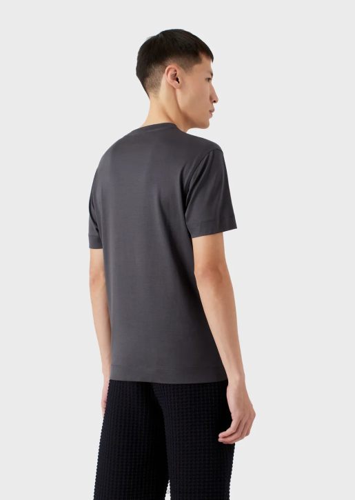 Men 086V1613 Tencel-Blend Jersey T-Shirt With Embossed Logo Embroidery Armani Graphite