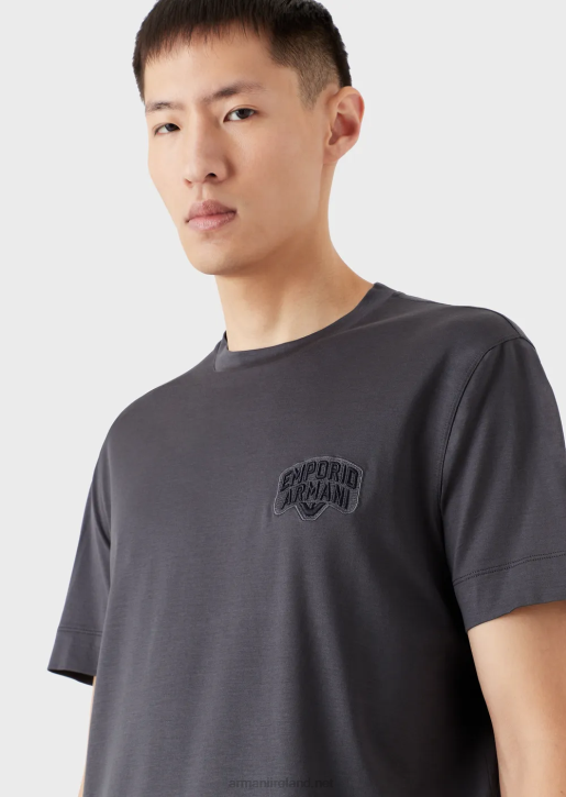 Men 086V1613 Tencel-Blend Jersey T-Shirt With Embossed Logo Embroidery Armani Graphite