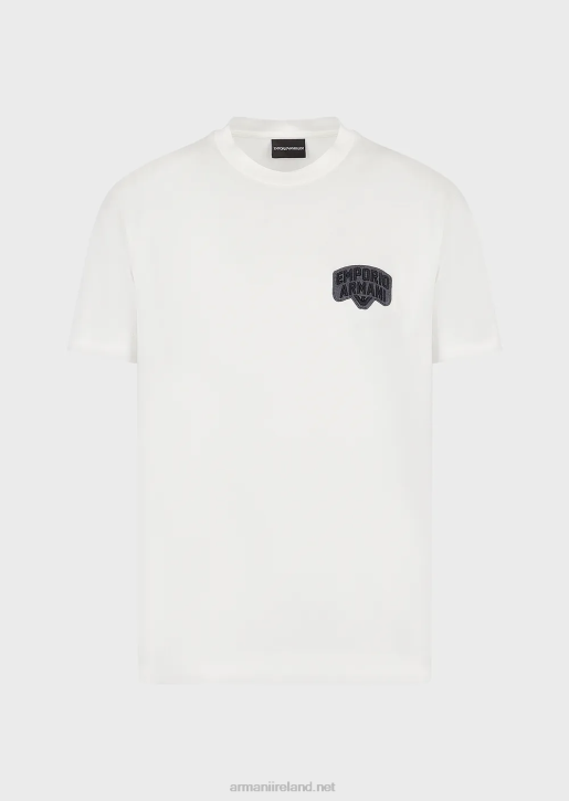 Men 086V1614 Tencel-Blend Jersey T-Shirt With Embossed Logo Embroidery Armani White