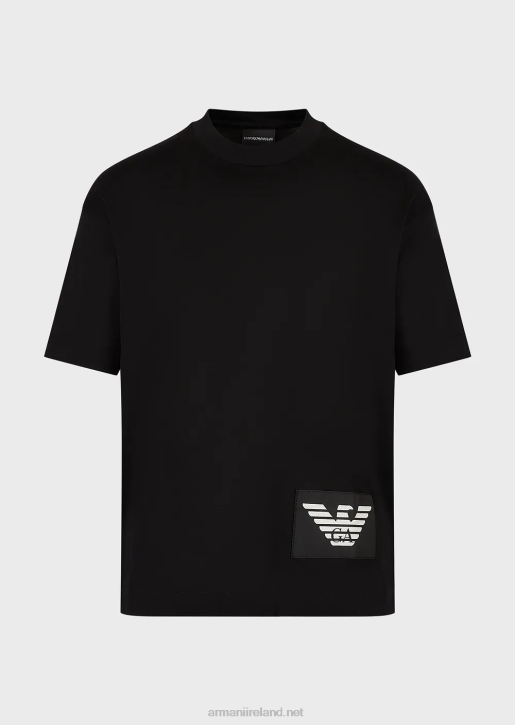 Men 086V1615 Mercerised-Jersey T-Shirt With Contrasting Eagle Patch Armani Black