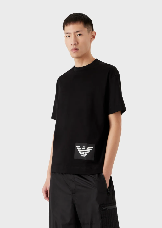 Men 086V1615 Mercerised-Jersey T-Shirt With Contrasting Eagle Patch Armani Black