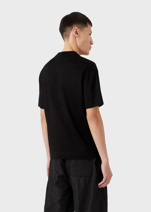 Men 086V1615 Mercerised-Jersey T-Shirt With Contrasting Eagle Patch Armani Black