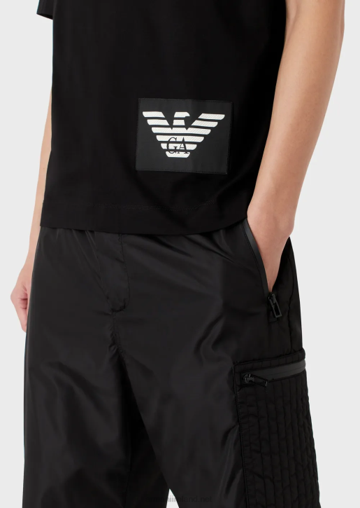 Men 086V1615 Mercerised-Jersey T-Shirt With Contrasting Eagle Patch Armani Black