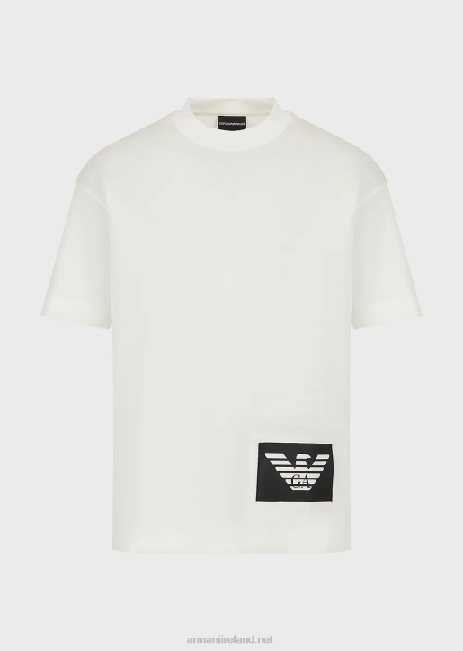 Men 086V1616 Mercerised-Jersey T-Shirt With Contrasting Eagle Patch Armani White