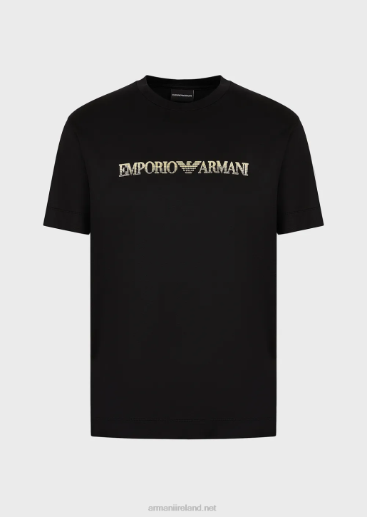 Men 086V1617 Tencel-Blend Jersey T-Shirt With Gold Logo Armani Black