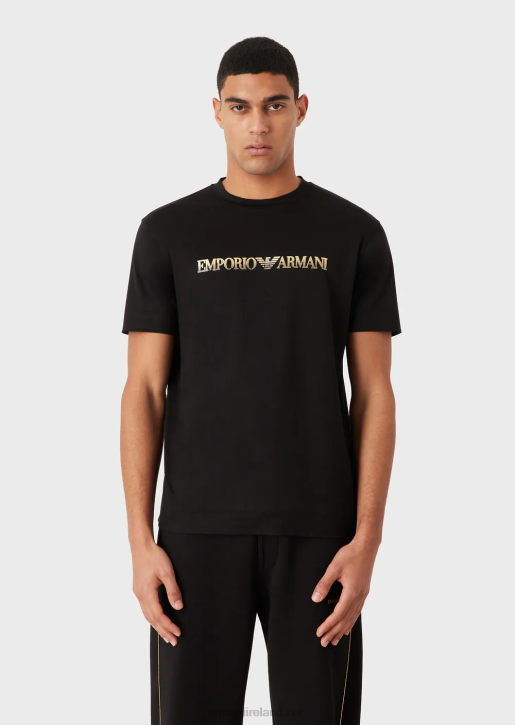 Men 086V1617 Tencel-Blend Jersey T-Shirt With Gold Logo Armani Black