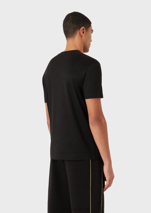 Men 086V1617 Tencel-Blend Jersey T-Shirt With Gold Logo Armani Black