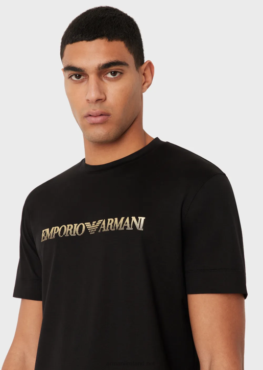 Men 086V1617 Tencel-Blend Jersey T-Shirt With Gold Logo Armani Black