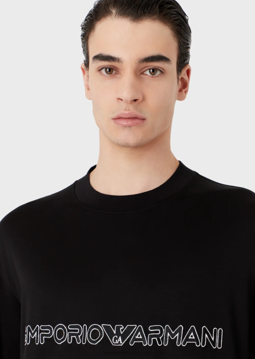 Men 086V1618 Tencel-Blend Jersey T-Shirt With Embossed Logo Armani Black