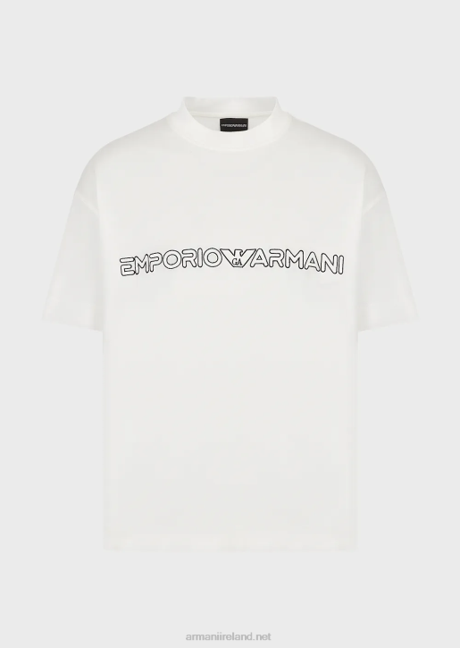 Men 086V1619 Tencel-Blend Jersey T-Shirt With Embossed Logo Armani White