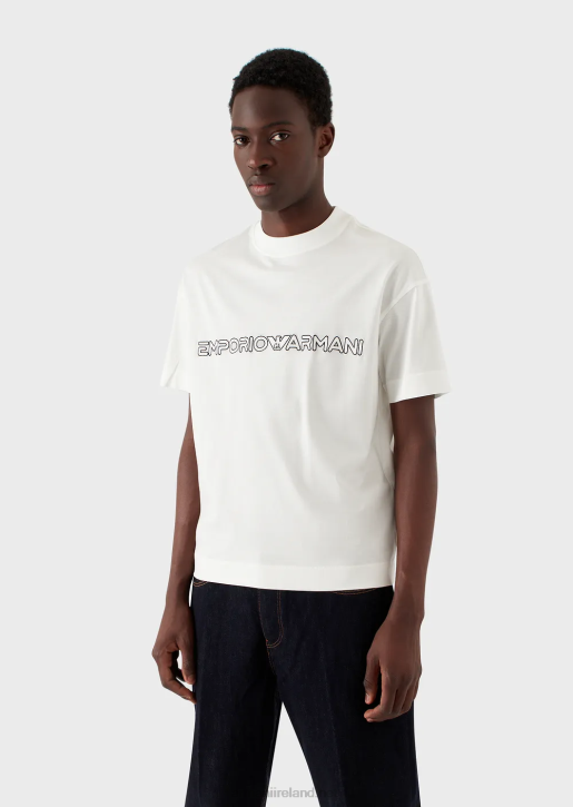 Men 086V1619 Tencel-Blend Jersey T-Shirt With Embossed Logo Armani White