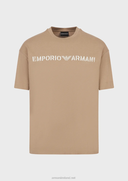 Men 086V1622 Heavy Jersey T-Shirt With Emporio Armani Embroidery In A Military FontDove Grey