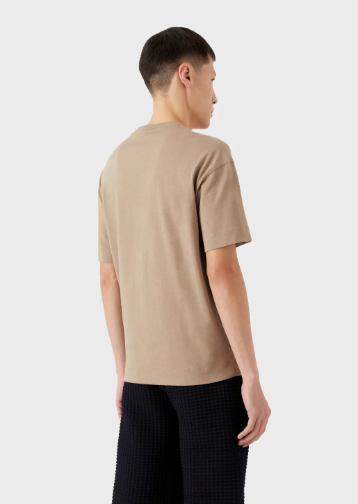 Men 086V1622 Heavy Jersey T-Shirt With Emporio Armani Embroidery In A Military FontDove Grey
