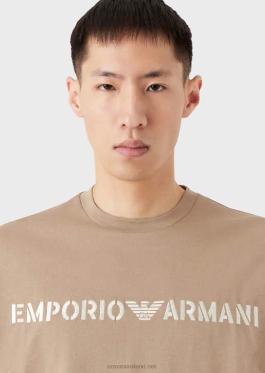 Men 086V1622 Heavy Jersey T-Shirt With Emporio Armani Embroidery In A Military FontDove Grey
