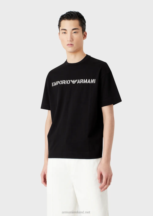Men 086V1623 Heavy Jersey T-Shirt With Emporio Armani Embroidery In A Military FontDark Gray
