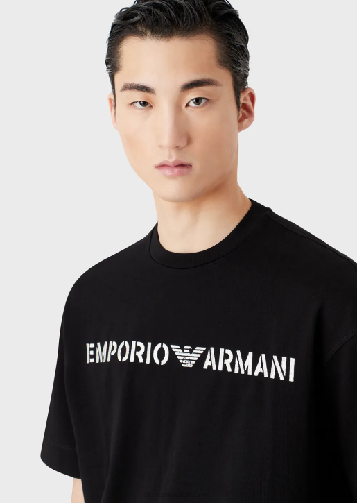 Men 086V1623 Heavy Jersey T-Shirt With Emporio Armani Embroidery In A Military FontDark Gray