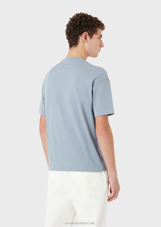 Men 086V1624 Heavy Jersey T-Shirt With Emporio Armani Embroidery In A Military FontAzure
