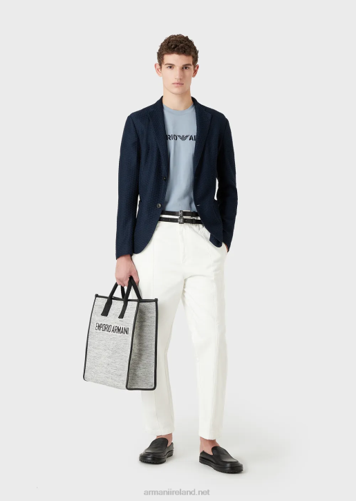 Men 086V1624 Heavy Jersey T-Shirt With Emporio Armani Embroidery In A Military FontAzure