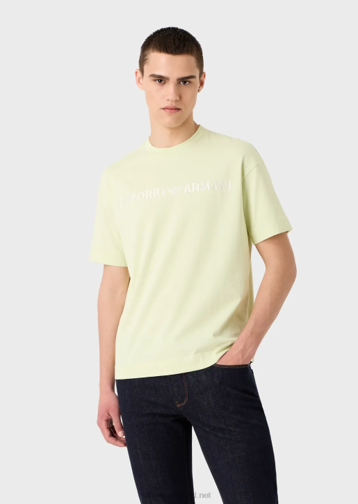 Men 086V1625 Heavy Jersey T-Shirt With Emporio Armani Embroidery In A Military FontLight Green