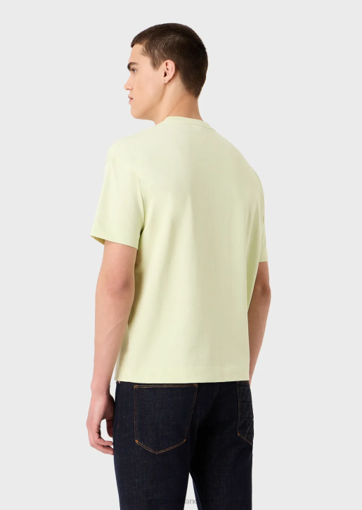 Men 086V1625 Heavy Jersey T-Shirt With Emporio Armani Embroidery In A Military FontLight Green
