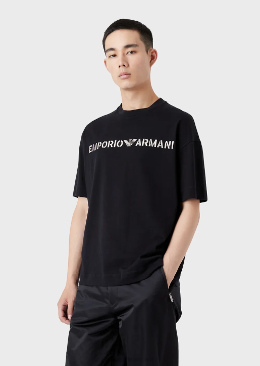 Men 086V1626 Heavy Jersey T-Shirt With Emporio Armani Embroidery In A Military FontNavy Blue