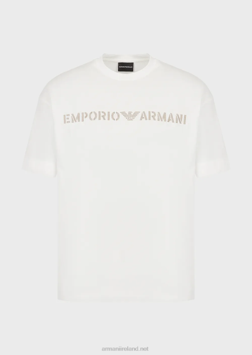 Men 086V1627 Heavy Jersey T-Shirt With Emporio Armani Embroidery In A Military FontWhite