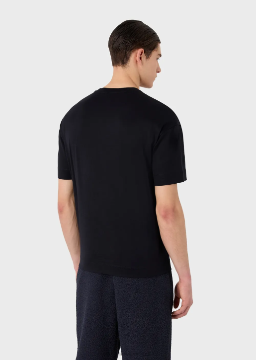 Men 086V1628 Tencel-Blend Jersey T-Shirt With Silhouette Embroidery And Signature Pattern Armani Navy Blue