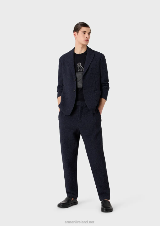 Men 086V1628 Tencel-Blend Jersey T-Shirt With Silhouette Embroidery And Signature Pattern Armani Navy Blue
