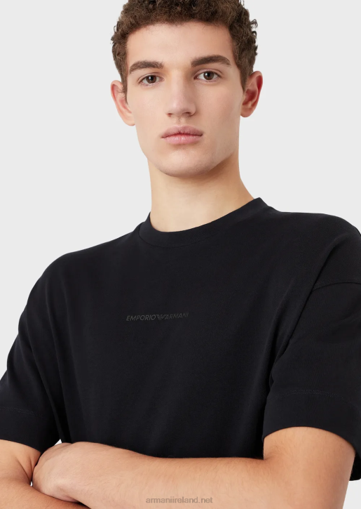 Men 086V1629 Heavy-Jersey T-Shirt With Bold Rubberised Logo Armani Navy Blue