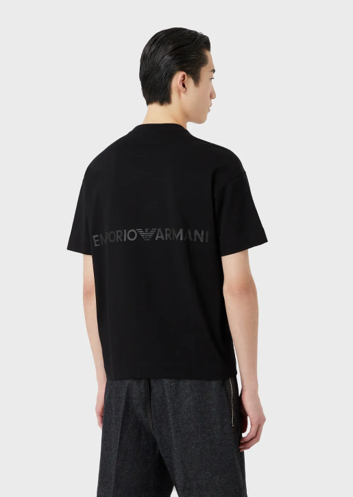 Men 086V1631 Heavy-Jersey T-Shirt With Bold Rubberised Logo Armani Black
