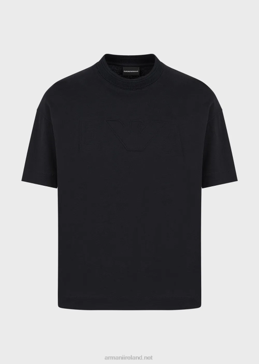 Men 086V1633 Heavy Jersey T-Shirt With Oversized Embossed Logo Trim Armani Navy Blue