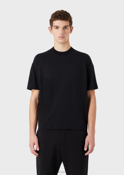 Men 086V1633 Heavy Jersey T-Shirt With Oversized Embossed Logo Trim Armani Navy Blue
